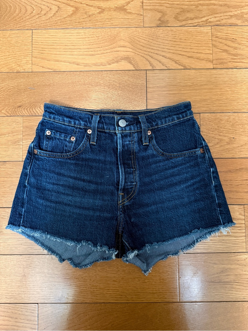 Levi's Indigo High-Rise Cutoff Denim Shorts with Frayed Hem